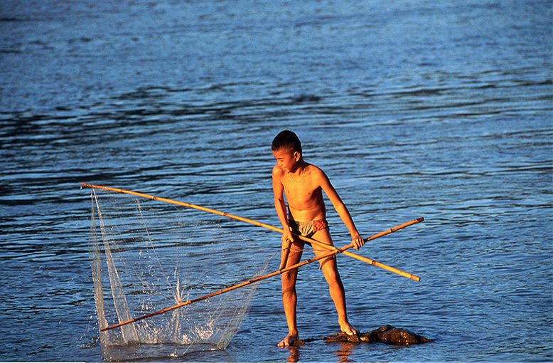 男孩捕鱼